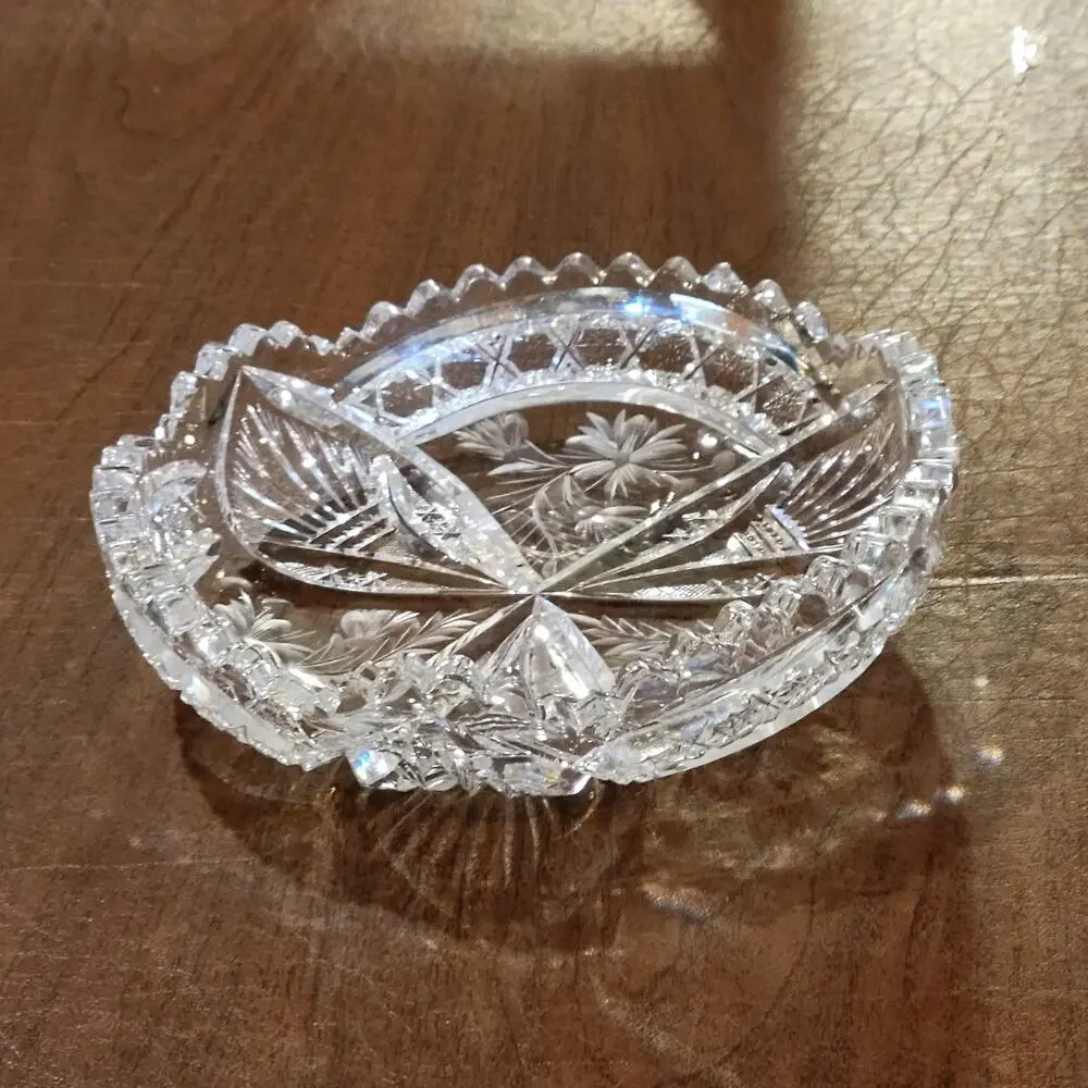 Vintage ABP Cut Glass Crystal 7” Bowl Scalloped Rim